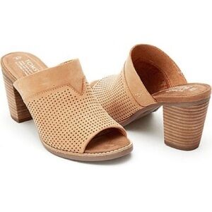 TOMS Majorca Perforated Suede Natural Sand Mule Slide Block Heel Preppy Summer
